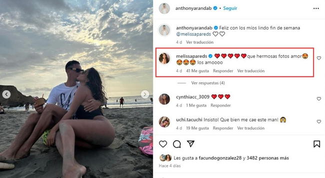 Anthony Aranda borra el comentario de Melissa Paredes   