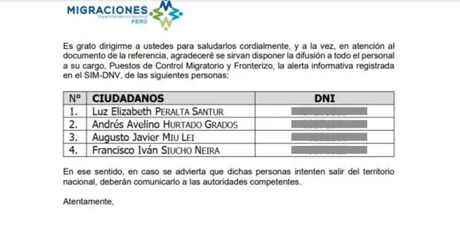 Andrés Hurtado incluído en la alerta informativa de Migraciones.   