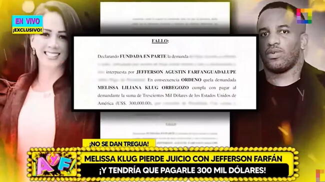 Melissa Klug deberá pagar una fuerte suma de dinero a Jefferson Farfán.   