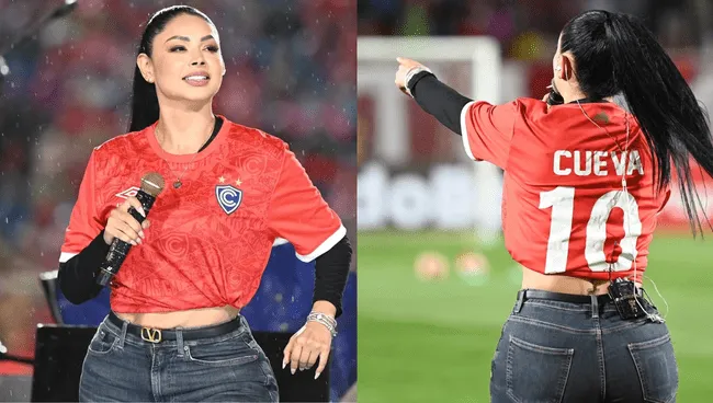 Pamela Franco se luce con camiseta de Cueva en Noche Imperial 2025 de  Cienciano