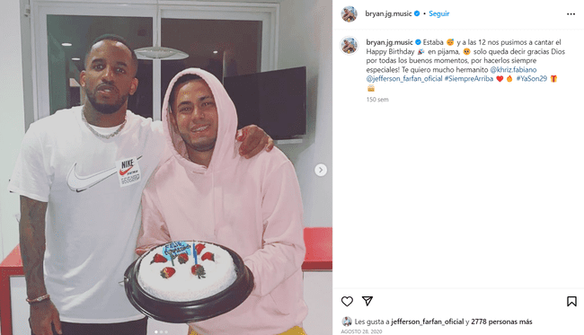 Bryan Torres junto a Jefferson Farfán. Foto: Instagram   