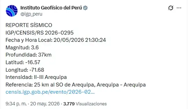 Último sismo en Lima este 21 de mayo. Último sismo en Lima este 21 de mayo.