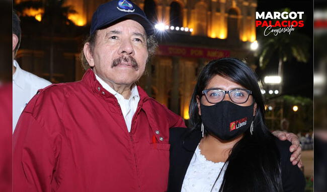 Daniel Ortega y la congresista de Perú Libre, Margot Palacios.   