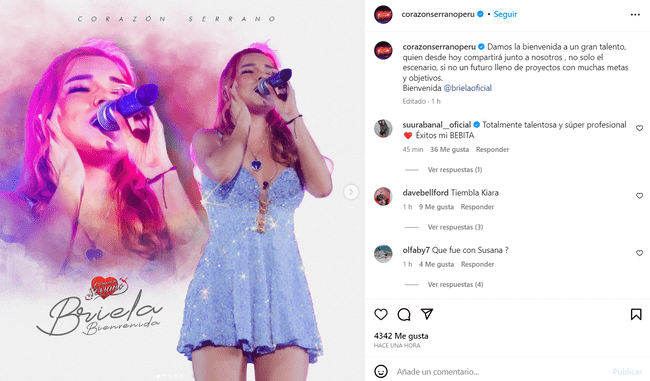 Corazón Serrano presentó de esta manera en sus redes sociales a Briela Cirilo 