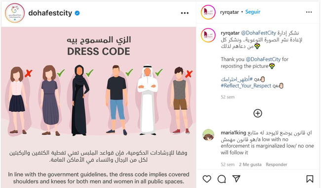  Qatar cuenta con un estricto código de vestimenta para locales y extranjeros. Foto: Dohafestcity/Instagram    