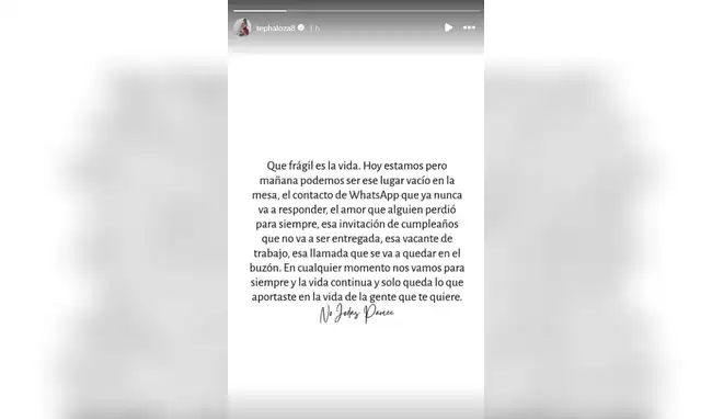 Mensaje de Tepha Loza tras el fallecimiento de su madre. Foto: captura Instagram  