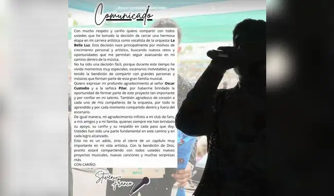 teven Franco anuncia su salida de La Bella Luz y revela los motivos.  