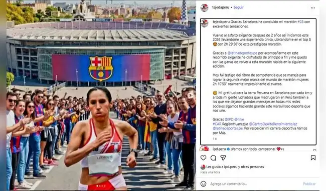 Gladys Tejeda deja en alto al Perú tras ubicarse en el Top 8 a nivel mundial en la Maratón de Barcelona 2026.  