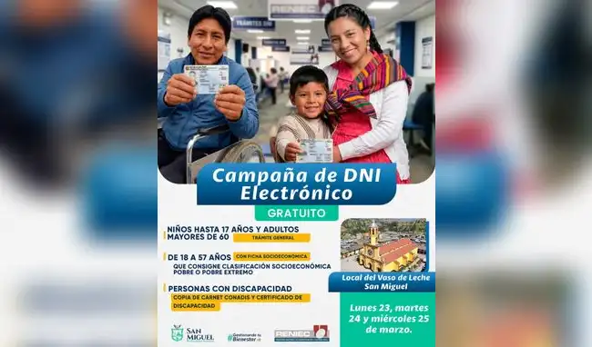 DNI electrónico gratis en la Municipalidad provincial de San Miguel.  