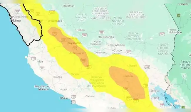 Senamhi lanza alerta por lluvias de moderadas a fuertes  
