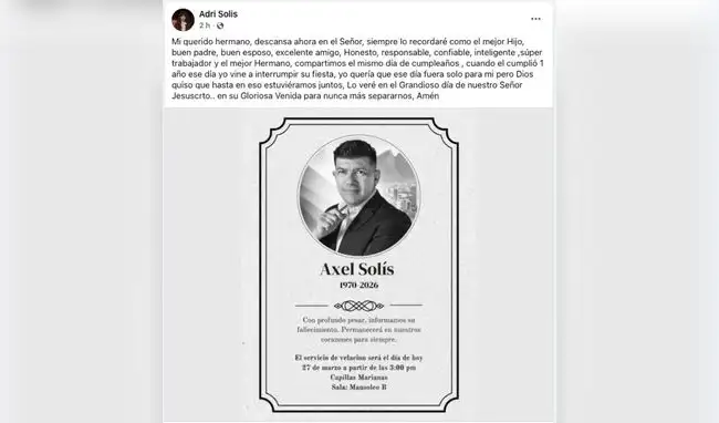 Muere a los 56 años el periodista deportivo y conductor de televisión, Axel Solís .  