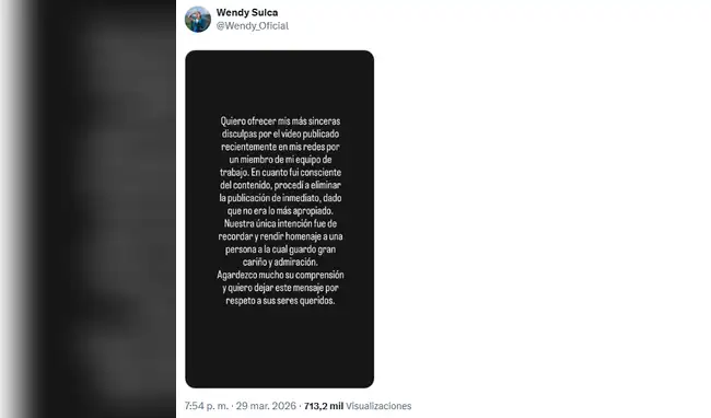 Wendy Sulca eliminó el video que compartió en su cuenta de X.  
