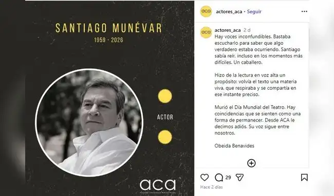 El actor Santiago Munévar fallece a los 66 años. El actor Santiago Munévar fallece a los 66 años.