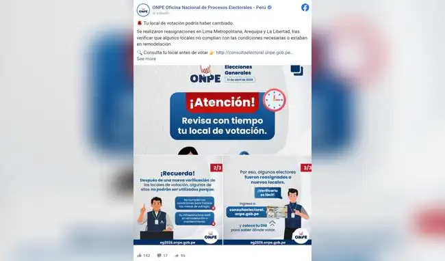 ONPE anuncia reasignaciones de último minuto para este 12 de abril.   