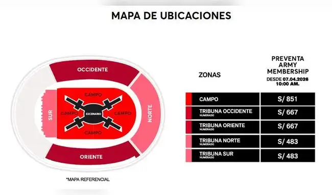Así serán las ubicaciones y precios para BTS en Perú.   