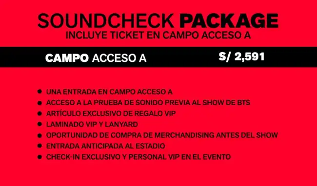 Esto es lo que ofrece el paquete para ver la prueba de sonido de BTS.   