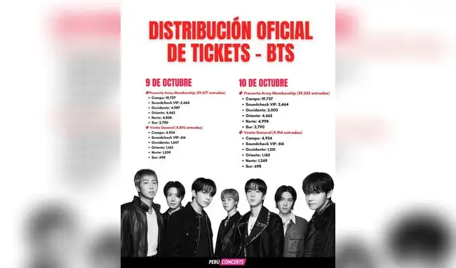 Distribución oficial de las entradas para la preventa de BTS. Foto: Instagram   
