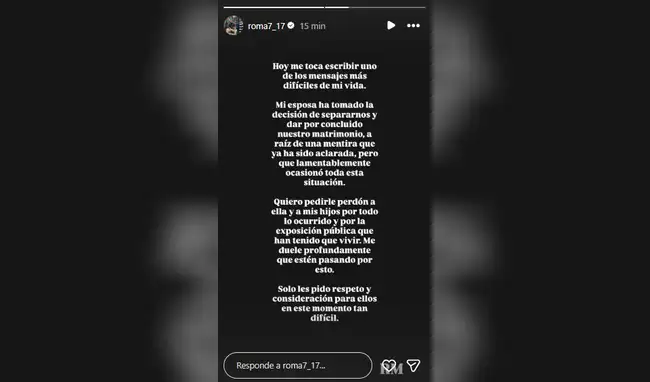 Reimond Manco anuncia su separación  