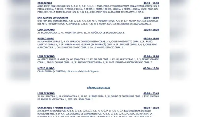 Corte de energía en Lima y Callao Corte de energía en Lima y Callao