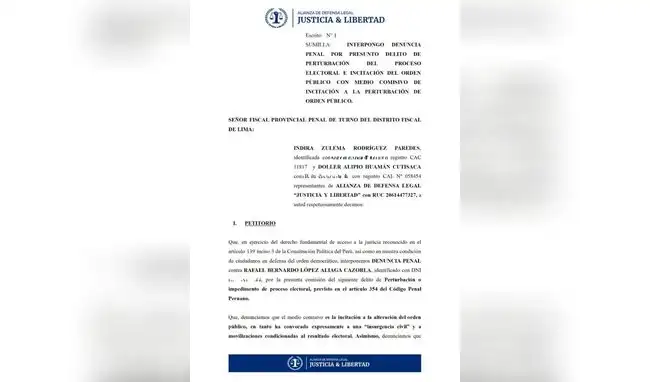 Rafael López Aliaga enfrenta denuncia penal por incitar a la insurgencia Rafael López Aliaga enfrenta denuncia penal por incitar a la insurgencia