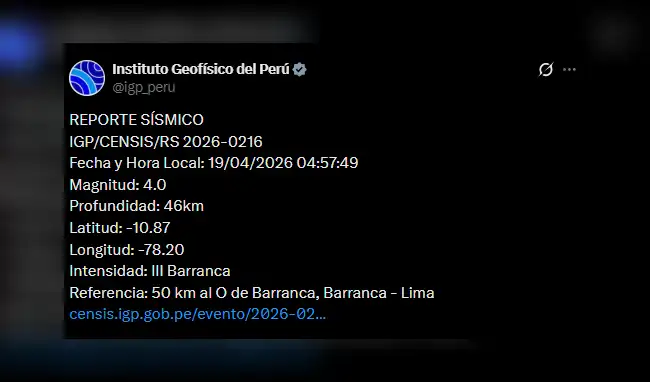 IGP reporta detalles del sismo ocurrido en Lima  