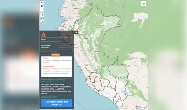 Aviso metereológico del Senamhi  