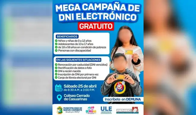 DNI electrónico gratis en Nuevo Chimbote.   