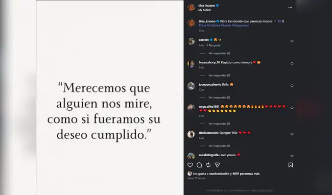 Tilsa Lozano comparte mensaje en sus redes  