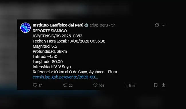 Sismo en Perú hoy sábado 13 de junio Sismo en Perú hoy sábado 13 de junio