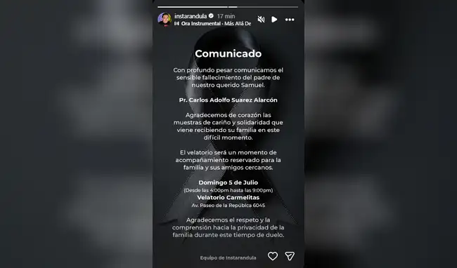 Samuel Suárez anuncia la muerte de su padre  