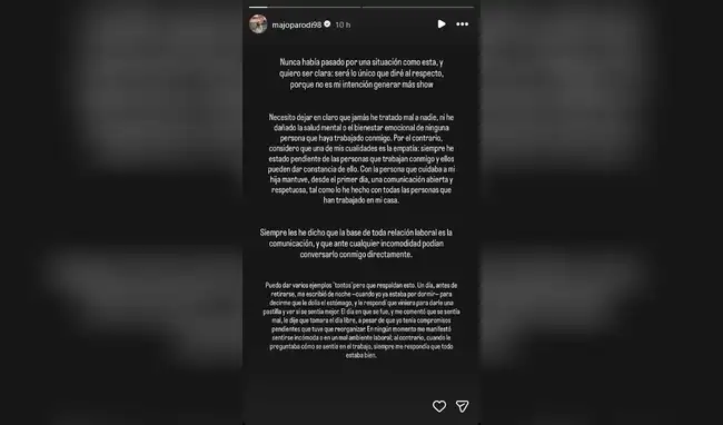 Majo Parodi se pronuncia en redes sociales Majo Parodi se pronuncia en redes sociales