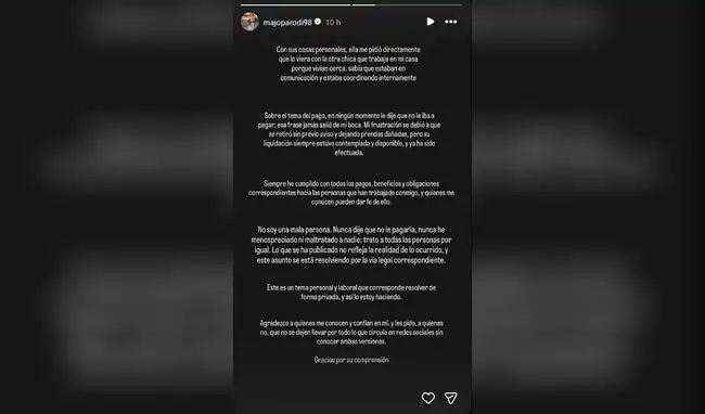 Majo Parodi se pronuncia en redes sociales Majo Parodi se pronuncia en redes sociales