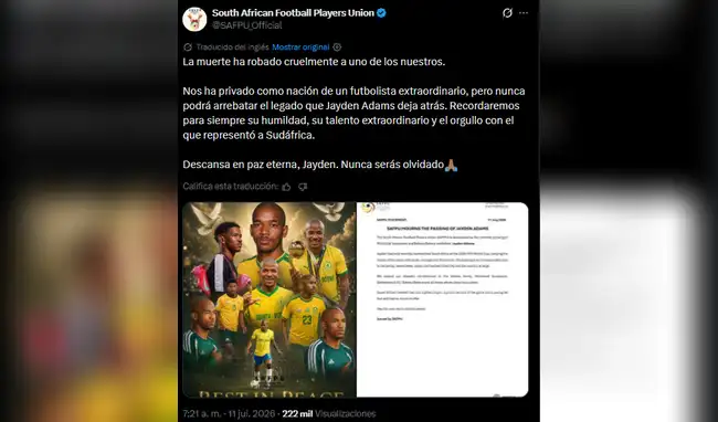 Falleció futbolista Jayden Adams Falleció futbolista Jayden Adams