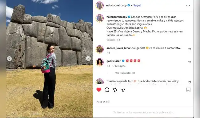 Natalia Oreiro compartió un mensaje tras su visita por Cusco.  