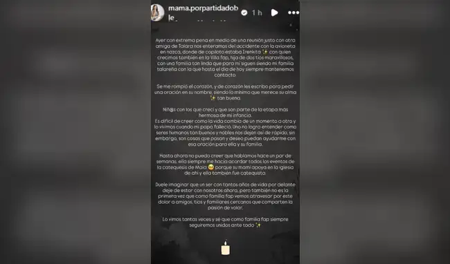 Comunicado de la influencer en redes  
