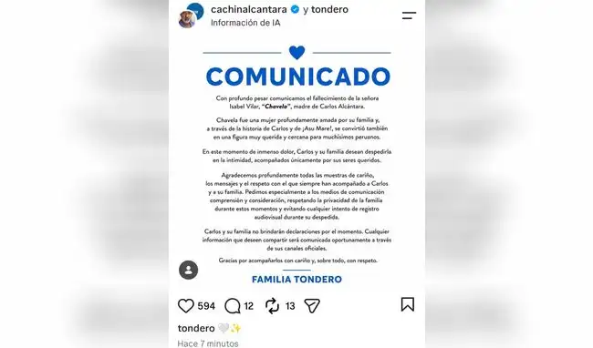 Tondero confirma muerte de la madre de Cachín Tondero confirma muerte de la madre de Cachín