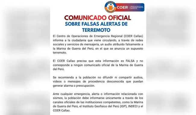 COER Callao se pronuncia ante audio falso  