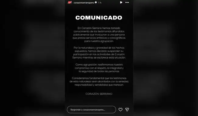 Corazón Serrano manda comunicado Corazón Serrano manda comunicado