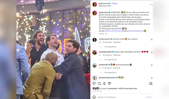 Guty Carrera feliz por haber ganado el reality de cocina.  
