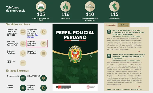 Página oficial de la Policía Nacional del Perú para saber si eres requisitoriado o tienes una orden de captura. (Foto: captura de pantalla / PNP)   