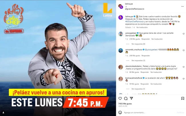  El Gran Chef Famosos anunció un cambio de horario desde este lunes 23 de octubre.    