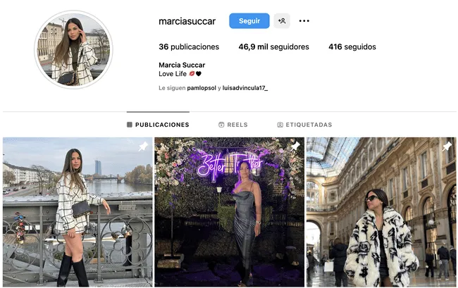 Marcia Succar comparte su lujosa vida a través de las redes sociales, donde cuenta con más de 40 mil seguidores.   