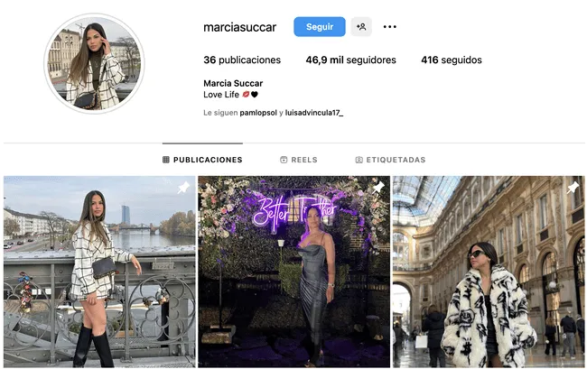  Marcia Succar comparte su lujosa vida a través de las redes sociales, donde cuenta con más de 40 mil seguidores.    