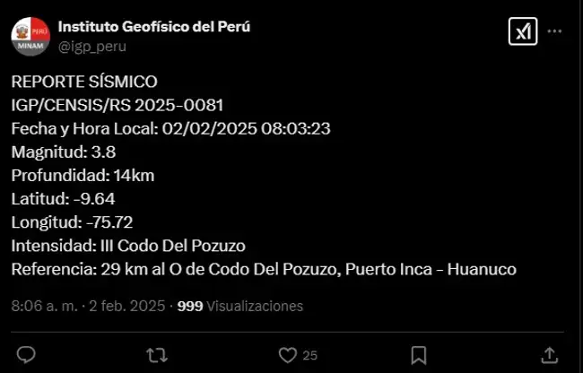 Fuente: Captura de X del IGP   