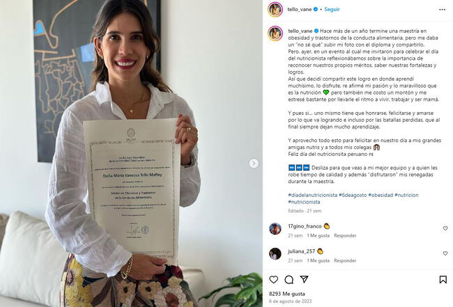  Vanessa Tello compartió su gran logro universitario en las redes sociales.    