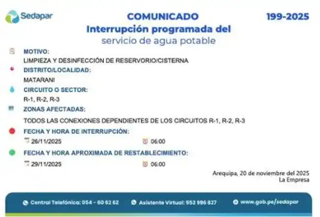 Corte de agua en Matarani. Corte de agua en Matarani.