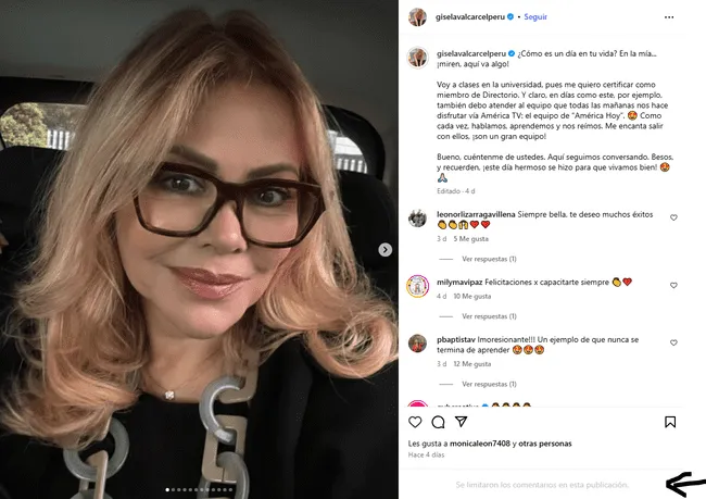 Gisela Valcárcel desactiva comentarios   