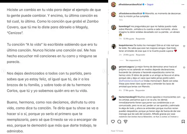 Alfredo Benavides le dedicó un sentido mensaje de despedida a Manolo Rojas.  