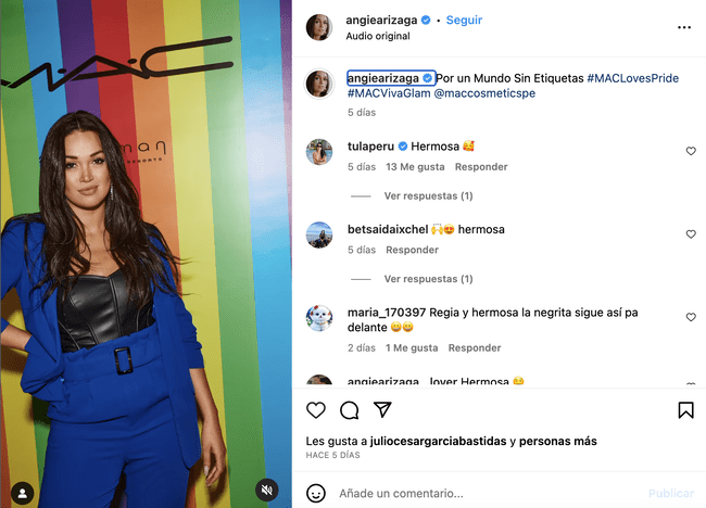 Angie Arizaga realizó una publicación sobre el mes del Orgullo a través de su cuenta de Instagram.   