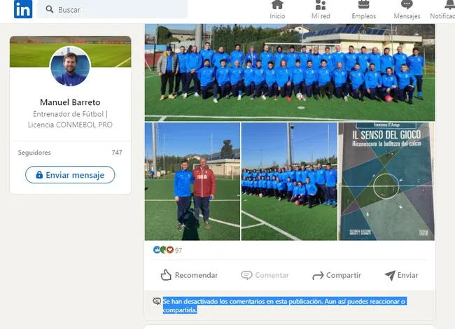 Manuel Barreto restringió comentarios en su cuenta de LinkedIn.   